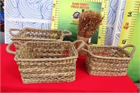 43- 3 NEW WEAVED BASKETS, AND VASE