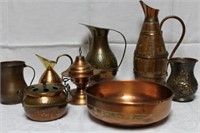 Copper from Turkey:  (3) Pitchers, Vase, Cup,