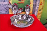 43- 2 NEW METAL SILVER CACTUS'S AND BOWL