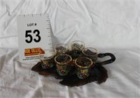Painted Shot Glasses in Holder From Austria