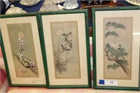 SET OF 3 ASIAN HANDTINTED PEN AND INK?