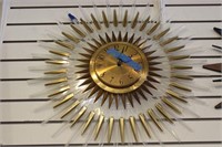 ACRYLIC MIDCENTURY STAR WALL CLOCK W/ GOLD ACCENTS