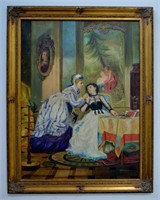 Victorian Parlor Oil On Canvas - Signed - 717