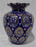 Blue & Gold Porcelain Ruffle Top Vase - 741