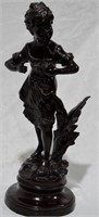 Solid Bronze Lady Holding A Flower 17.5" t - 814