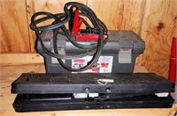 Rubbermaid tool box full of “C” clamps, jumper