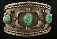 Old Pawn Native American Sterling & Turquoise Cuff