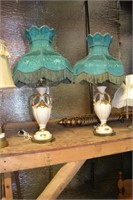 pair of Lamps w/Green Shades