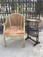 ANTIQUE DOUBLE CANE CHAIR AND SIDE TABLE