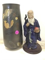 ASIAN POTTERY VASE AND MUD MAN