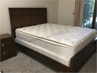 QUEEN BED WITH PILLOW TOP MATTRESS & NIGHTSTAND