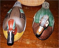 Carved green winged teal decoy and