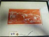 Framed color lithograph of Lewes