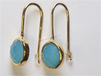 Yellow Sterling Silver Blue Chalcedony Earrings