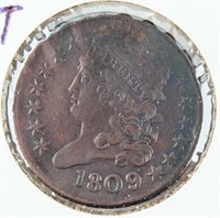 Coin 1809 Over 6 Bust Half Cent Rare! XF