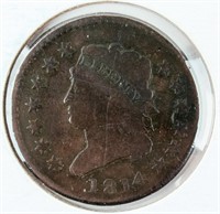 Coin 1814 Large Cent "Plain 4" Variety VG