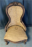 Burlap Upholstered Antique Arm Chair