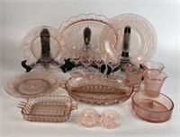 Selection Of Ornate Pink Depression Glass Pieces