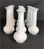 10 Hobnail Milk Glass Vases