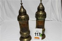 (2) Amber Brass Candle Holders 6 1/2" x 17"