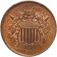 2C 1864 LARGE MOTTO. PCGS MS64 RD CAC