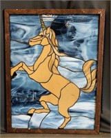 Framed Stained Glass Window With Unicorn