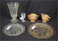 6 Pcs. Jeannette Iris & Herringbone Glassware