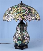 Tiffany Style Lamp W/ Lavender & Yellow Flowers