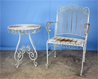 Iron & Heavy Wire Garden Arm Chair & Table