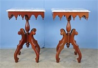 Pr Marble Top Mahogany Lamp / End Tables C. 1950's
