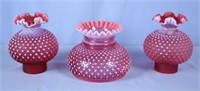 3 Cranberry Opalescent Hobnail Lamp Shades