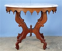 Oval Marble Top Mahogany Lamp Table C. 1950's