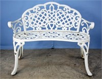 White Wrought Iron Garden Bench W/ Basket Weave