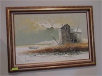 Oil on Canvas - Fishing Shack/Boat, Signed H. Auch