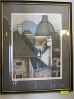 Colored Drawing of Village, Signed, Dated '67, and