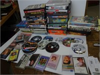 Assorted DVDs - Video games - and tapes