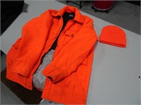 Blaze orange coat and hat (no tag - fits like a