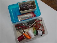 Assorted sewing items and small screwdrivers