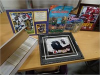Box of sports cards - plaque - pictures - and