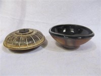 Pottery bowl & wooden candle holder