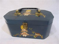 Blue wooden sewing box