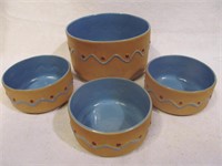 4 piece pottery set, blue decorations