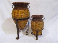 Wicker & iron vases