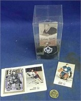 Johnny Bower mounted souvenir card, two Bower