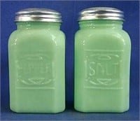 2 Jadeite stovetop salt & pepper shakers