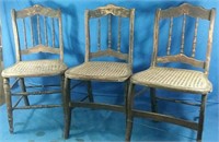 3 vintage woven seat chairs