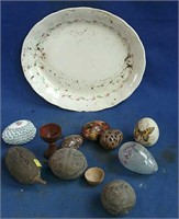 vintage egg shaped items & Gridley platter