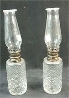 2 Miniature oil lamps  10"