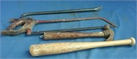 Hand saw, pry bar, hammer & novelty baseball bat