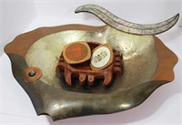 Large Metal Fish Bowl with Inlaid